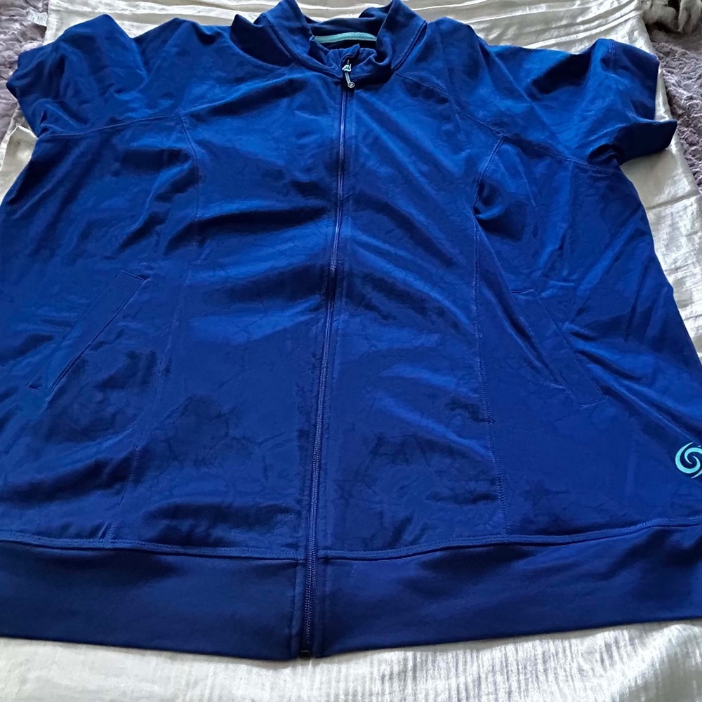 JACKET, SHORT SLEEVES, BLUE ECLIPSE, SIZE 5X, FRONT POCKETS, FRONT ZIPPER, STRET